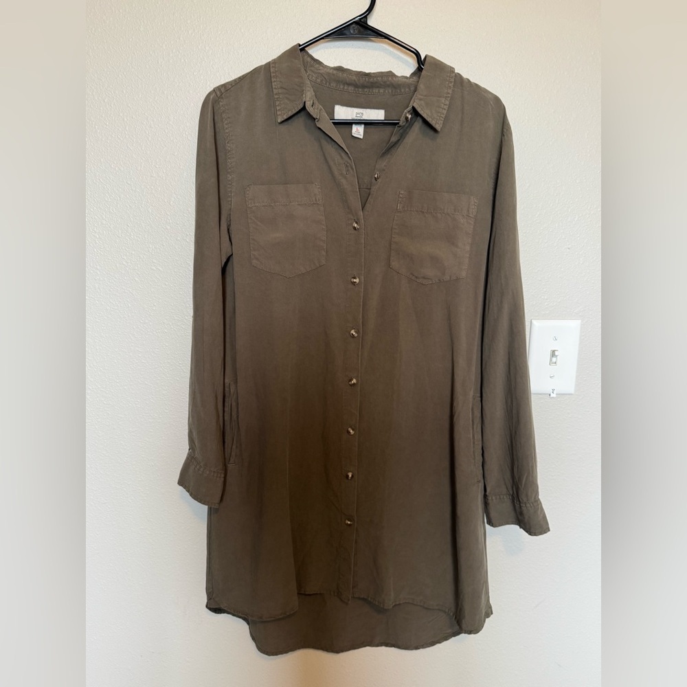 Thread & Supply Olive-Taupe Button-Up Dress Size Medium
